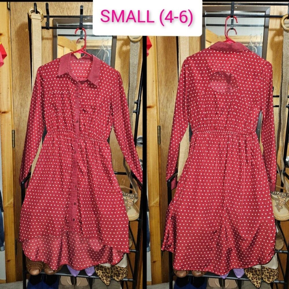 SMALL Red Polka Dot High-Low Dress